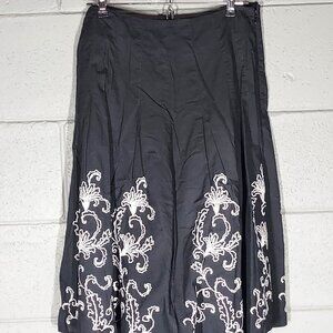 Coldwater Creek Maxi Black & White Embroidered Floral Skirt - Size XS 4-6